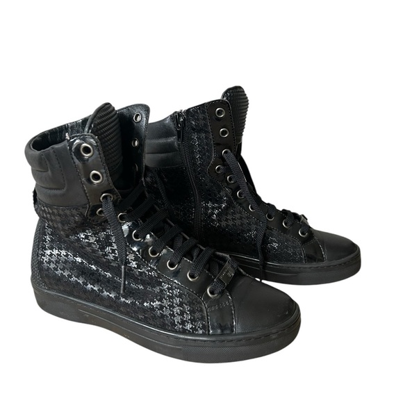 Toscablu Black High-Top Sneakers with textures and inside zipper size 35/4.5 US - Picture 3 of 10